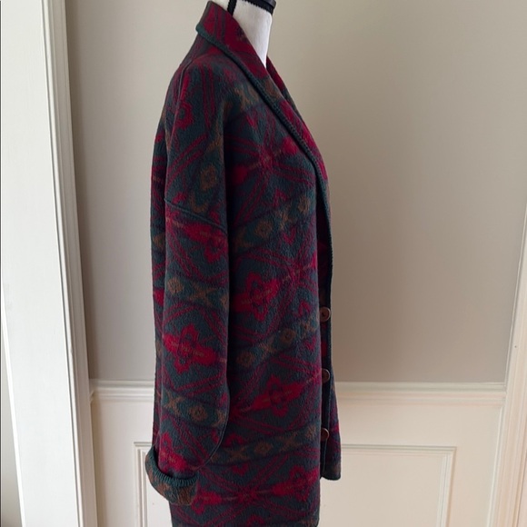 Vintage Alps Wool Aztec Long Blanket Jacket Drop Shoulder Cardigan Women's M - Picture 4 of 9
